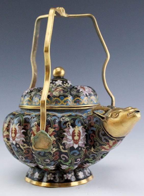 Appraisal: Chinese Export Cloisonne Enamel Ram Head Teapot Vintage Chinese Export