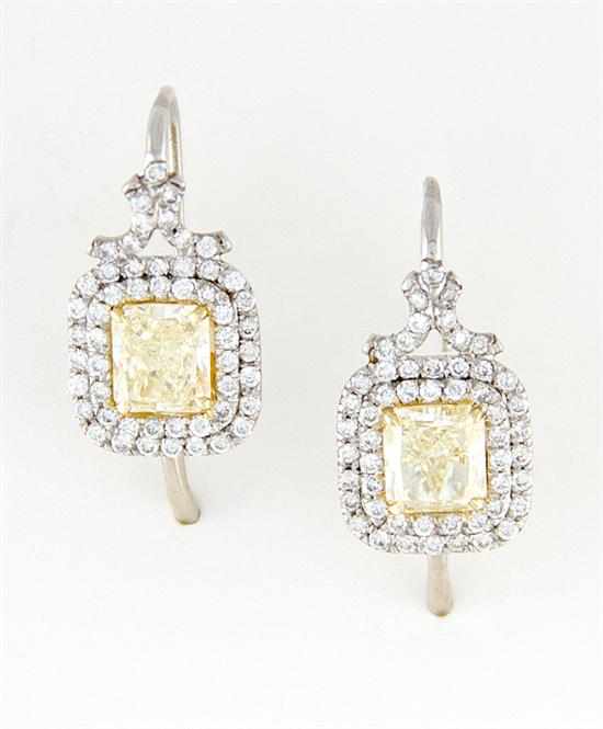 Appraisal: Pair fancy yellow diamond earrings ctw rectangular brilliant-cut natural fancy