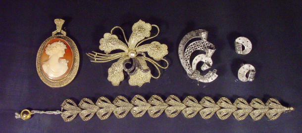 Appraisal: Fahrner silver designer brooch and matching earrings pearl filigree flower