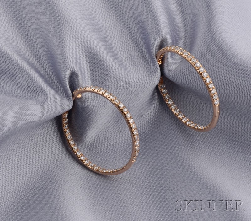 Appraisal: kt Rose Gold and Diamond Hoop Earrings set with full-cut