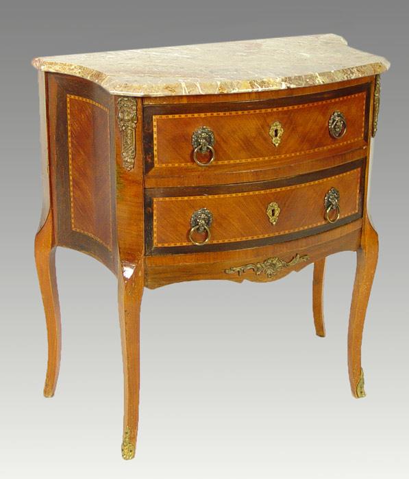 Appraisal: FRENCH STYLE MARBLE TOP DRAWER STAND Shaped marble top over