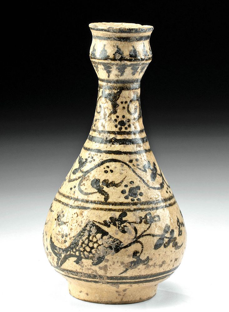 Appraisal: th C Thai Sawankhalok Glazed Jar w Aquatic Scroll First