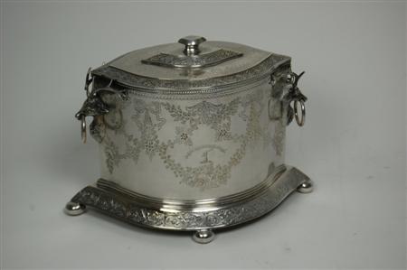 Appraisal: A silver plated biscuit barrel of pointed oval section with