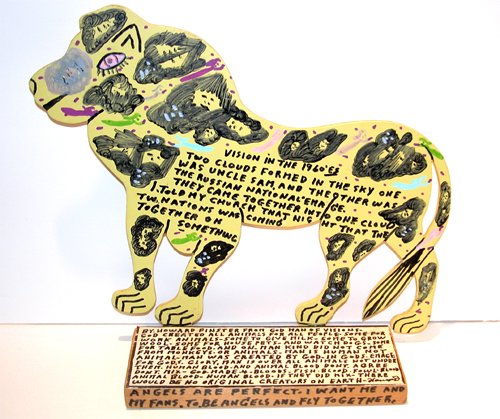 Appraisal: a signature Rev Howard Finster painted plywood cutout with very