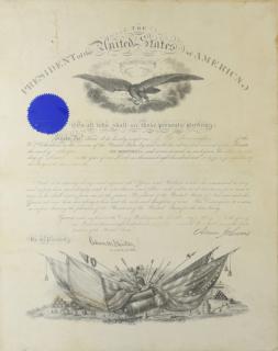 Appraisal: Andrew Johnson War Commission Document Military appointment commission's document with