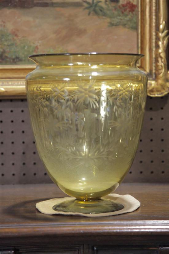 Appraisal: STEUBEN GLASS VASE Large amber glass footed vase with flared