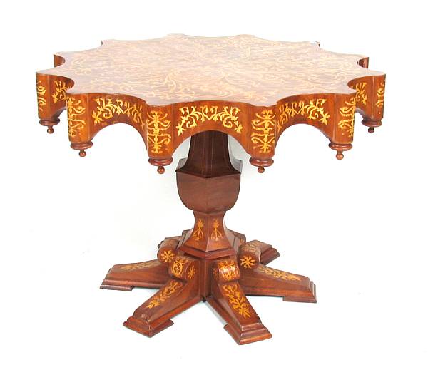 Appraisal: An Italian style scalloped marquetry table height in diameter in