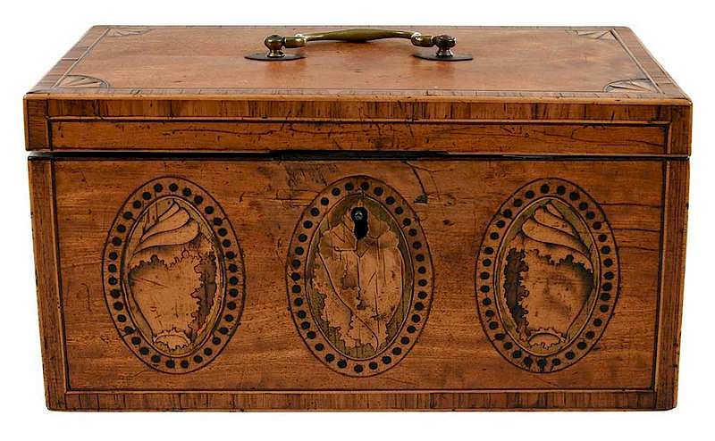 Appraisal: Fine George III Satinwood Inlaid Shell Tea Caddy British early