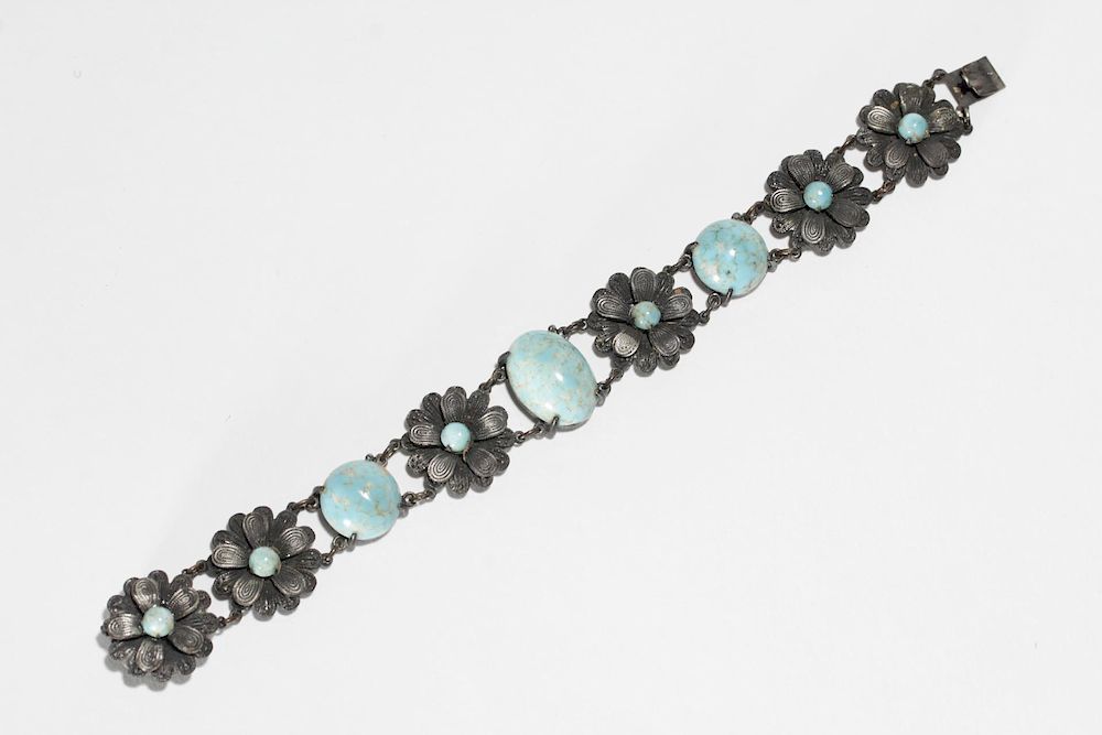 Appraisal: Traphagen Manner Costume Bracelet w Faux Turquoise Traphagen manner costume