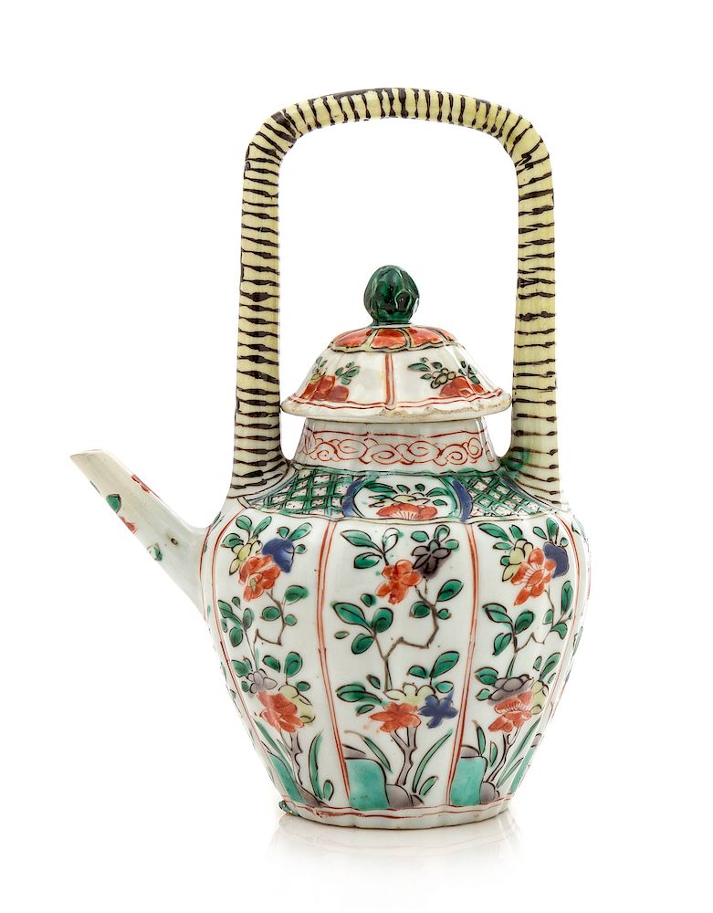 Appraisal: A Chinese Famille Verte Mallow-Shaped Porcelain Teapot and Cover Height