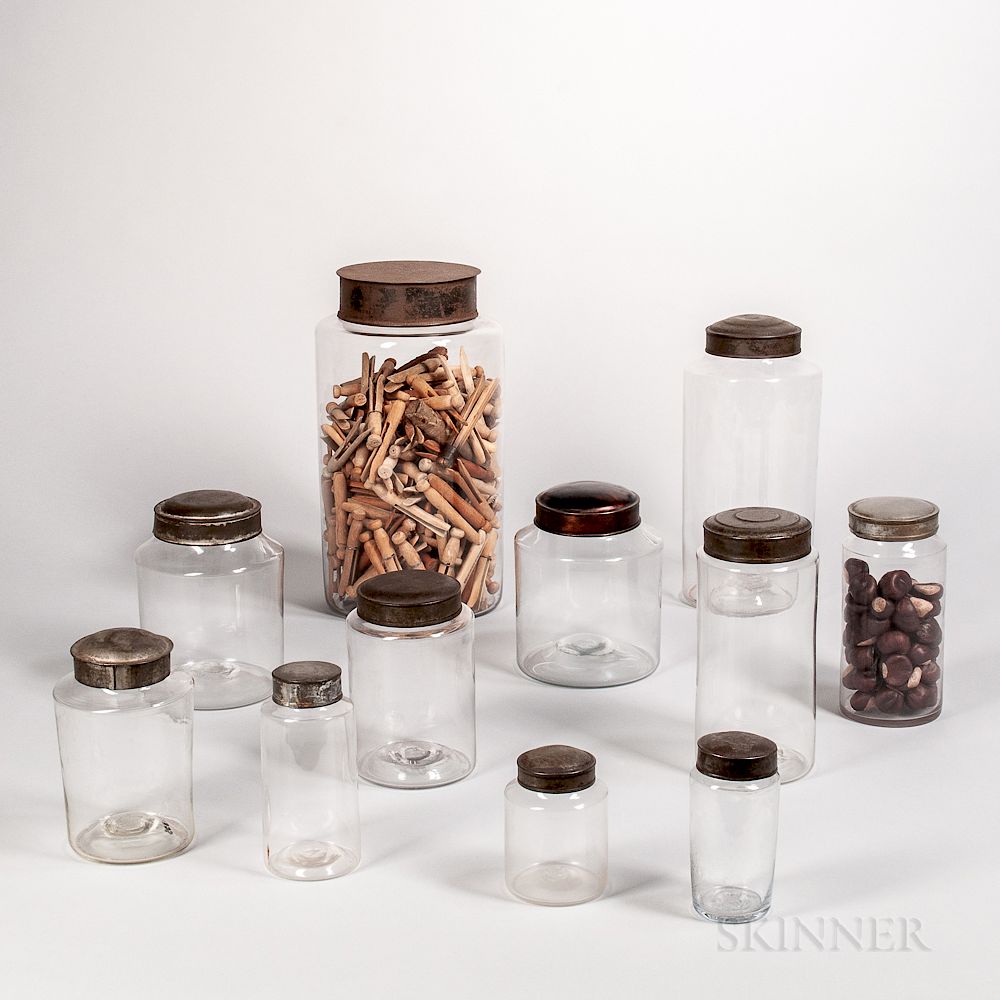 Appraisal: Eleven Blown Glass Storage Jars Eleven Blown Glass Storage Jars