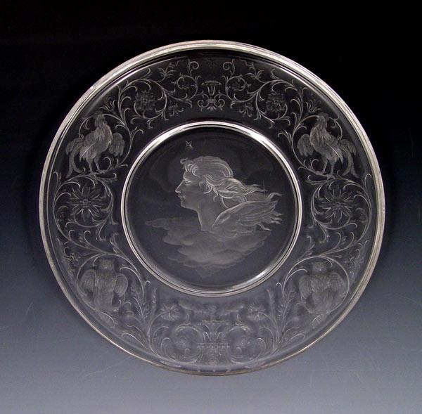 Appraisal: J L LOBMEYR VIENNESE ENGRAVED GLASS PLATE Recessed center with