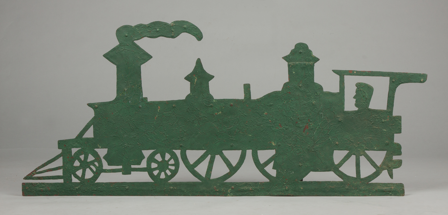 Appraisal: Painted Sheet Iron Locomotive Weathervane with Conductor Late th cent