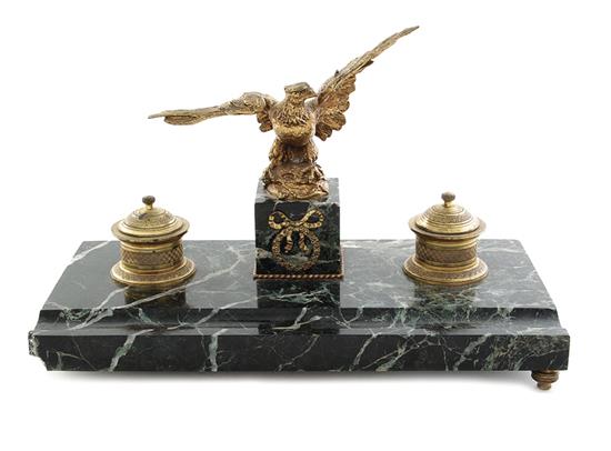 Appraisal: French gilt-bronze and marble inkwell th century H W D