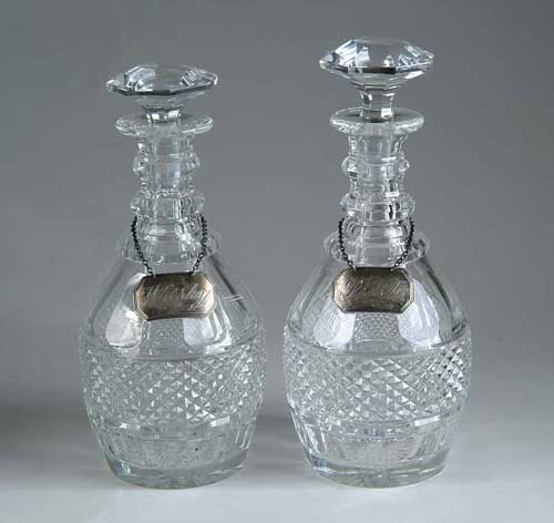 Appraisal: FINE PAIR OF THREE RING CUT LIQUOR DECANTERS Matched pair