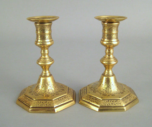 Appraisal: Pair of Queen Anne brass candlesticks the octagonal bases with