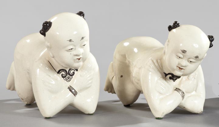 Appraisal: Near Pair of Chinese Provincial Glazed Pottery Pillows fourth quarter