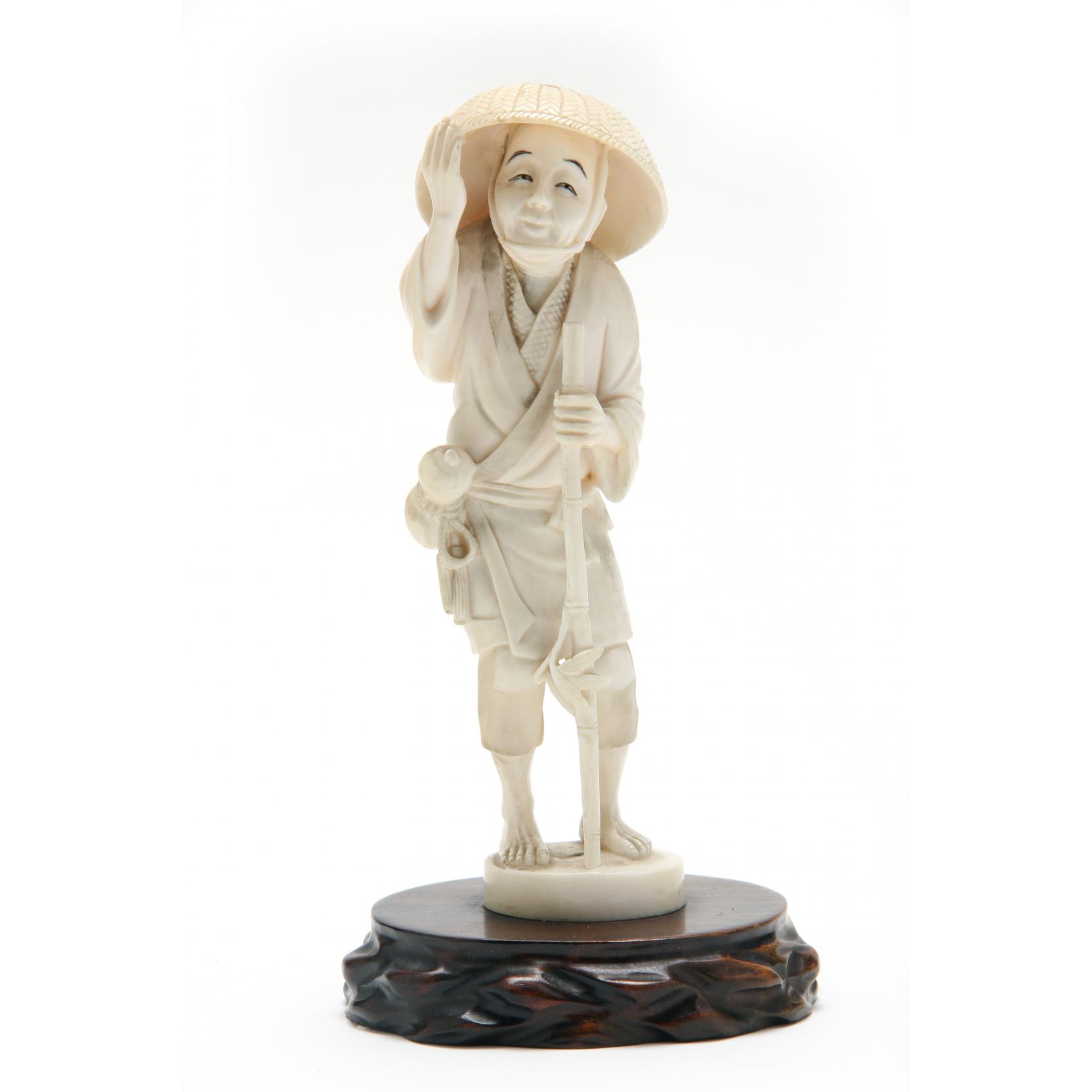 Appraisal: Japanese Ivory Okimono of a Old Man with Gourd early