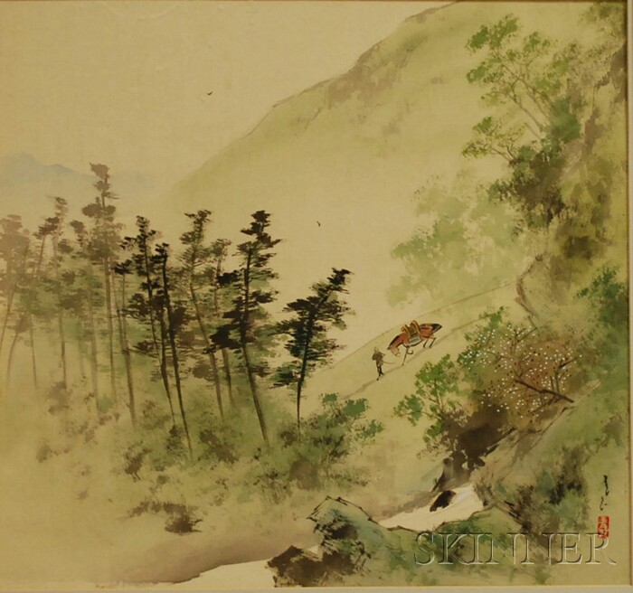 Appraisal: Unframed Japanese Landscaping Painting on Silk signed l r with