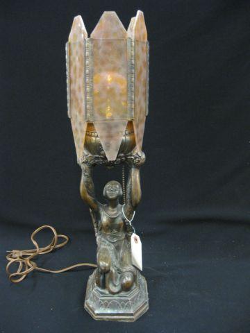 Appraisal: Art Deco figural Lamp with Egyptian Style Lady six panel