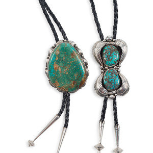 Appraisal: Navajo Silver and Turquoise Bolo Ties second half th century