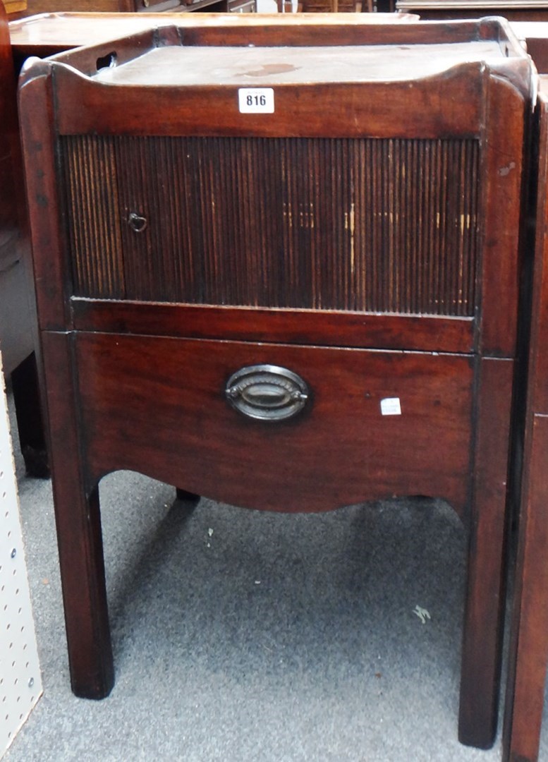 Appraisal: A George III mahogany tray top night commode with tambour