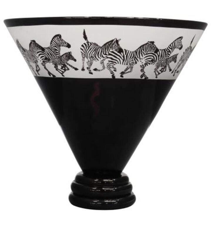 Appraisal: Correia studio art glass vase Black and White Zebras dated