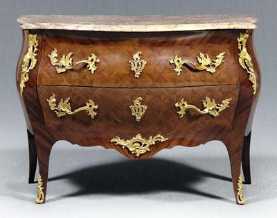 Appraisal: Louis XV style bronze mounted commode figured mahogany veneers amethyst