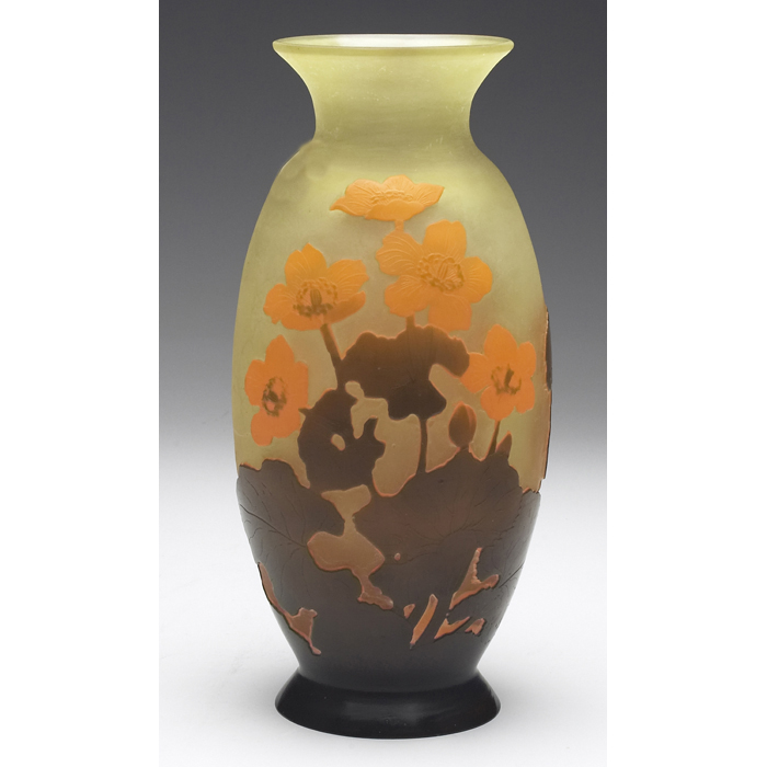 Appraisal: Rare Galle vase unusual cameo cut and enameled orange and