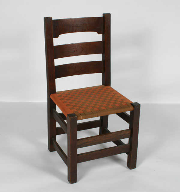 Appraisal: Mission-style oak side chair woven tape seat shaped top rail