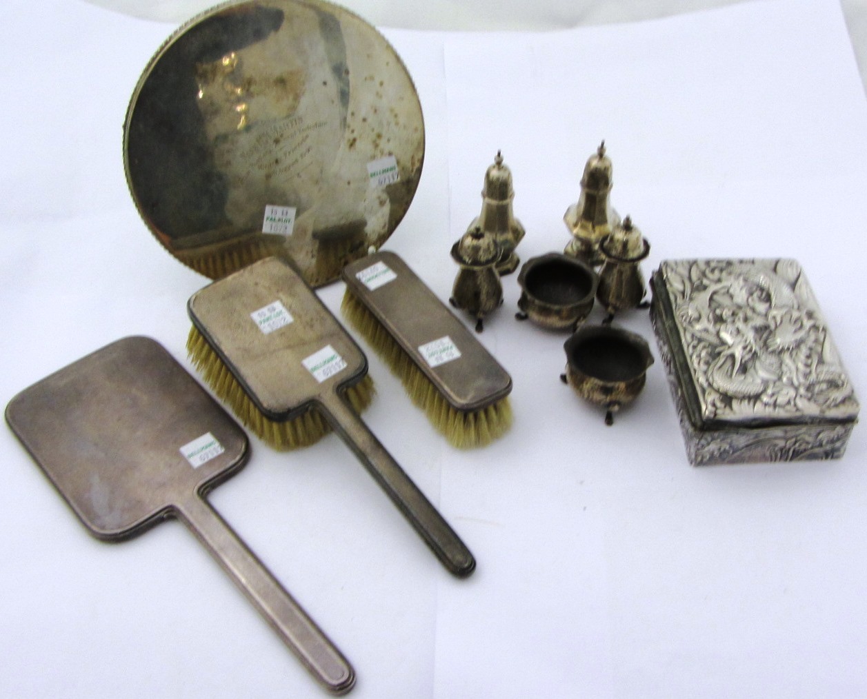 Appraisal: Silver and silver mounted wares comprising a three piece brush