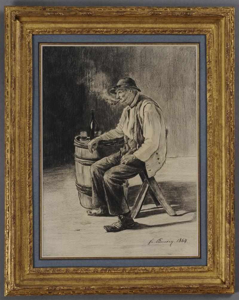 Appraisal: FRANCOIS BONVIN - SEATED MAN LEANING ON A BARREL AND