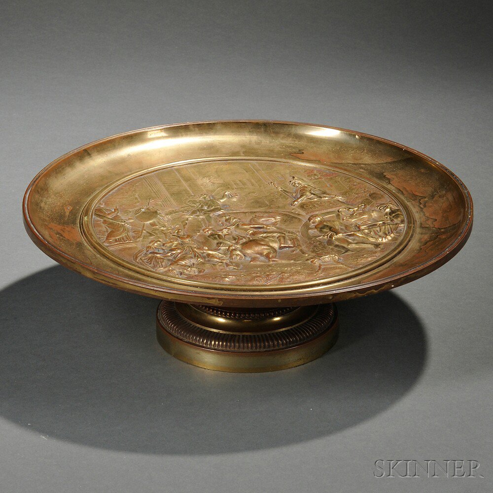 Appraisal: Gilt-bronze Tazza Continental th century the circular top with scene