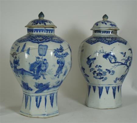 Appraisal: Two similar th century Chinese blue painted ginger jars of