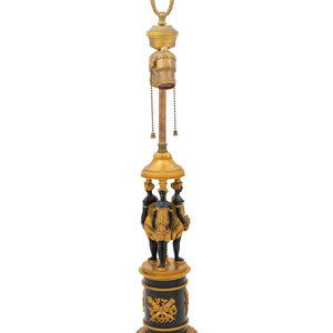 Appraisal: An Empire Style Gilt and Patinated Bronze Figural Lamp Base