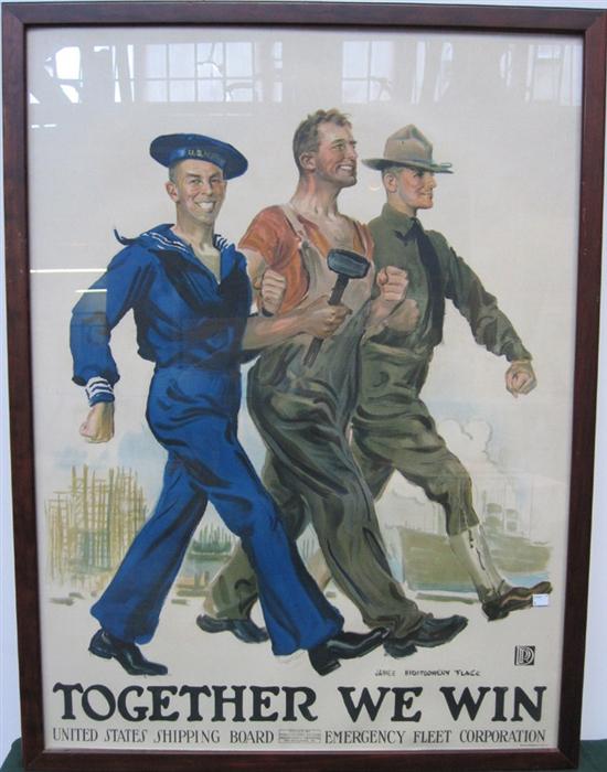 Appraisal: TOGETHER WE WIN POSTER WWI James Montgomery Flagg artist x