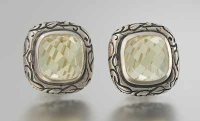 Appraisal: A Pair of Sterling Silver and Citrine Earrings by SeidenGang