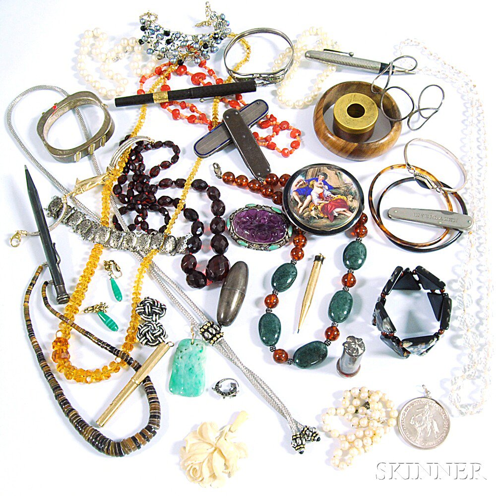 Appraisal: Group of Costume Jewelry including a silver-tone slide necklace pens