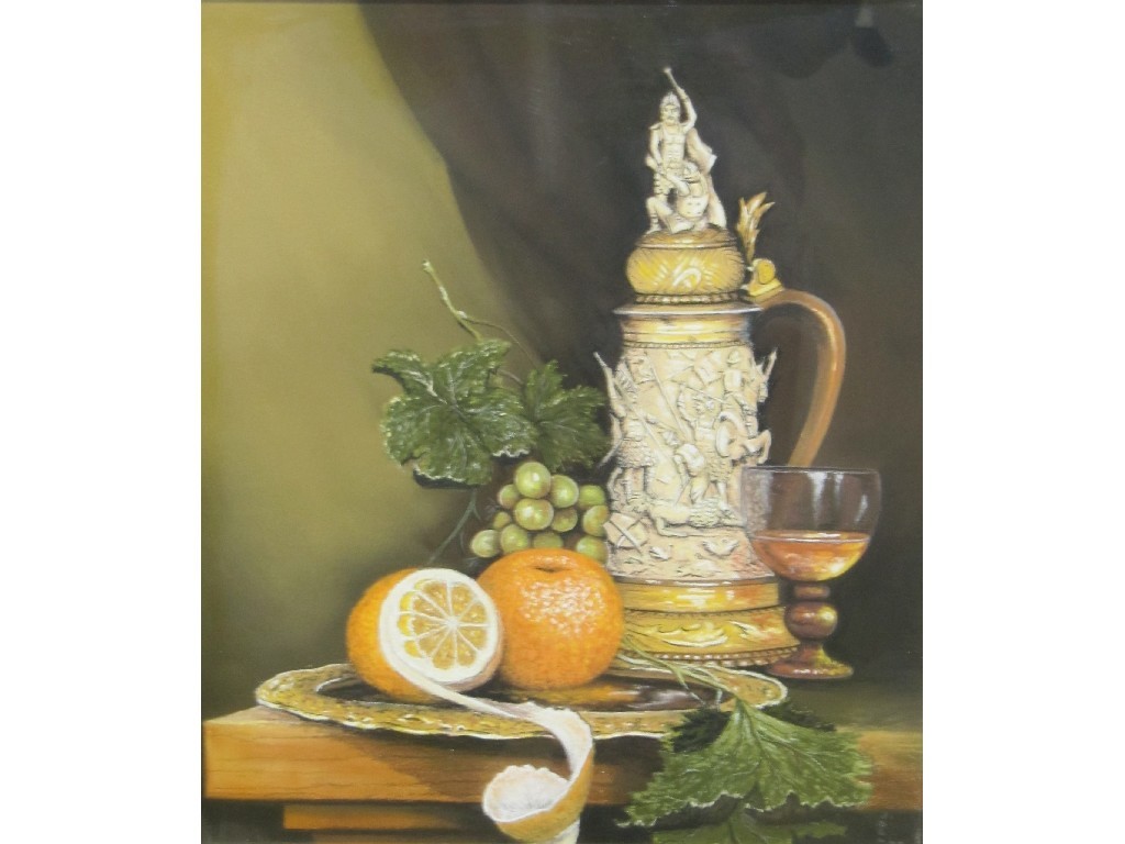 Appraisal: JOHN BELL Pastel still life newspaper cutting to reverse