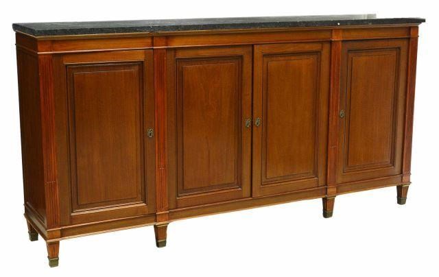 Appraisal: French Louis XVI style marble-top mahogany sideboard th c long