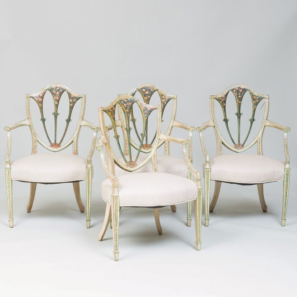 Appraisal: Set of Four George III Style Painted Elbow Armchairs in