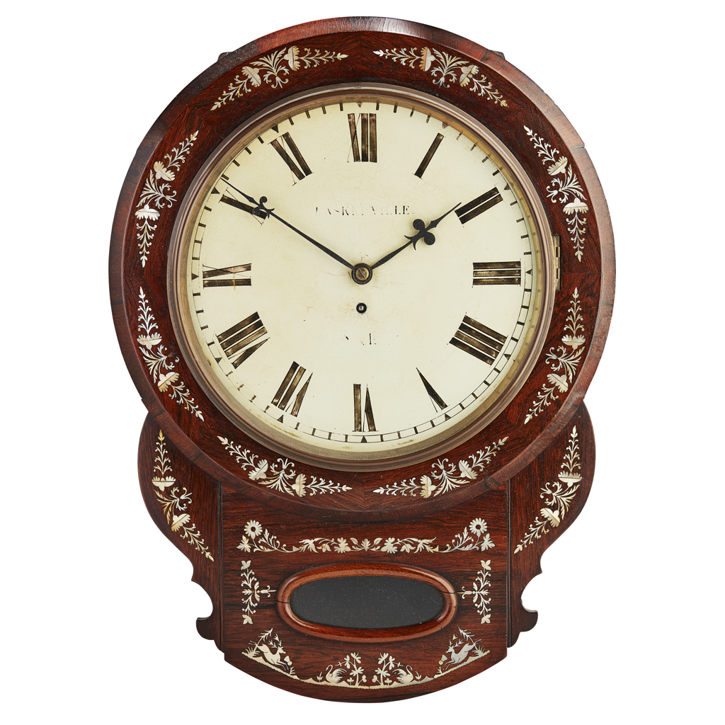 Appraisal: LARGE EARLY VICTORIAN ROSEWOOD AND MOTHER-OF-PEARL INLAID WALL CLOCK TH