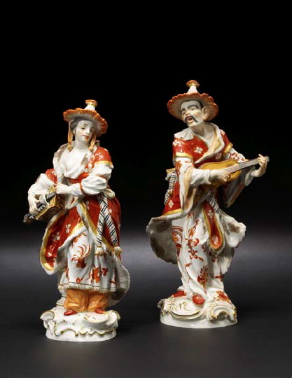 Appraisal: Pair of Meissen Parcel-Gilt Rouge-de-Fer and White Porcelain Figures of