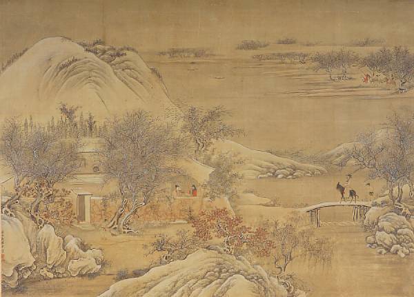 Appraisal: Kong Jirong Qing Dynasty Landscape Ink and color on silk