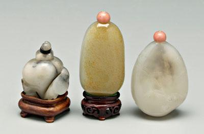 Appraisal: Three Chinese stone snuff bottles one gray hardstone with dark