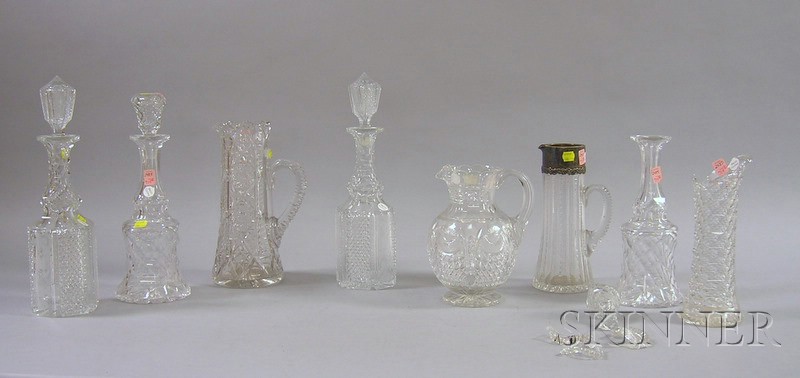 Appraisal: Eight Colorless Cut Glass Table Items two pairs of decanters