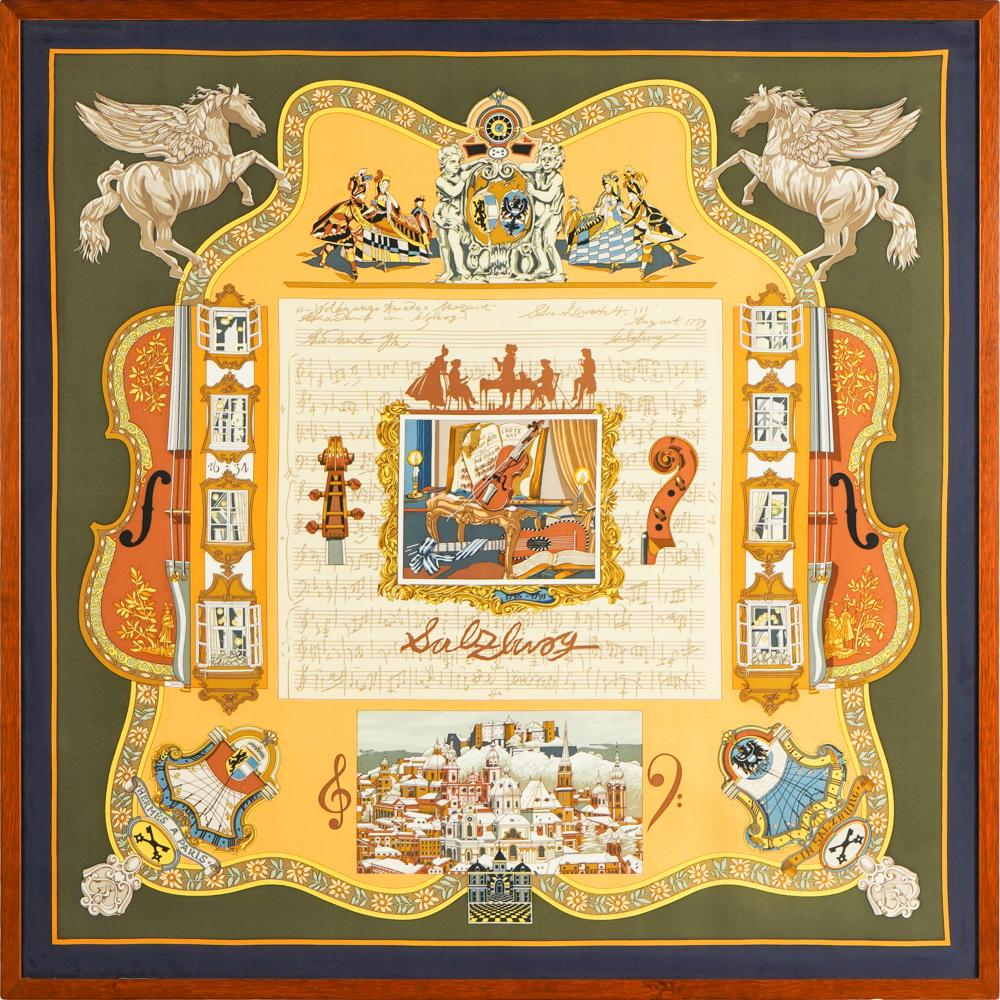 Appraisal: FRAMED HERMES SILK SALZBURG SCARFProvenance The Estate of Kay Pick