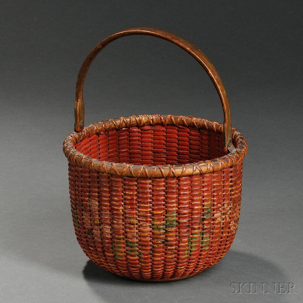 Appraisal: Paint-decorated Circular Swing-handled Nantucket Basket late th early th century