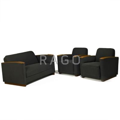 Appraisal: ART DECO Three-piece suite sleeper sofa and pair of lounge