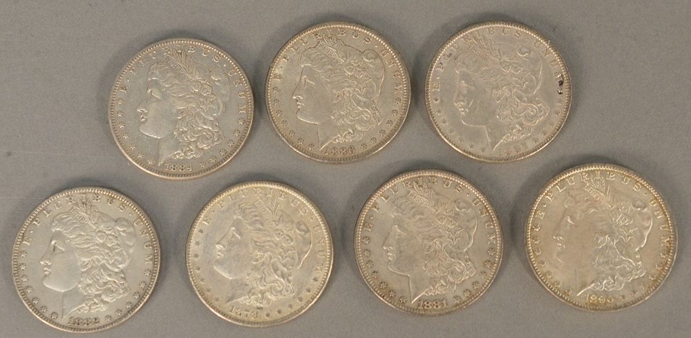 Appraisal: Seven US Liberty head Morgan silver dollars Provenance Ida Cion